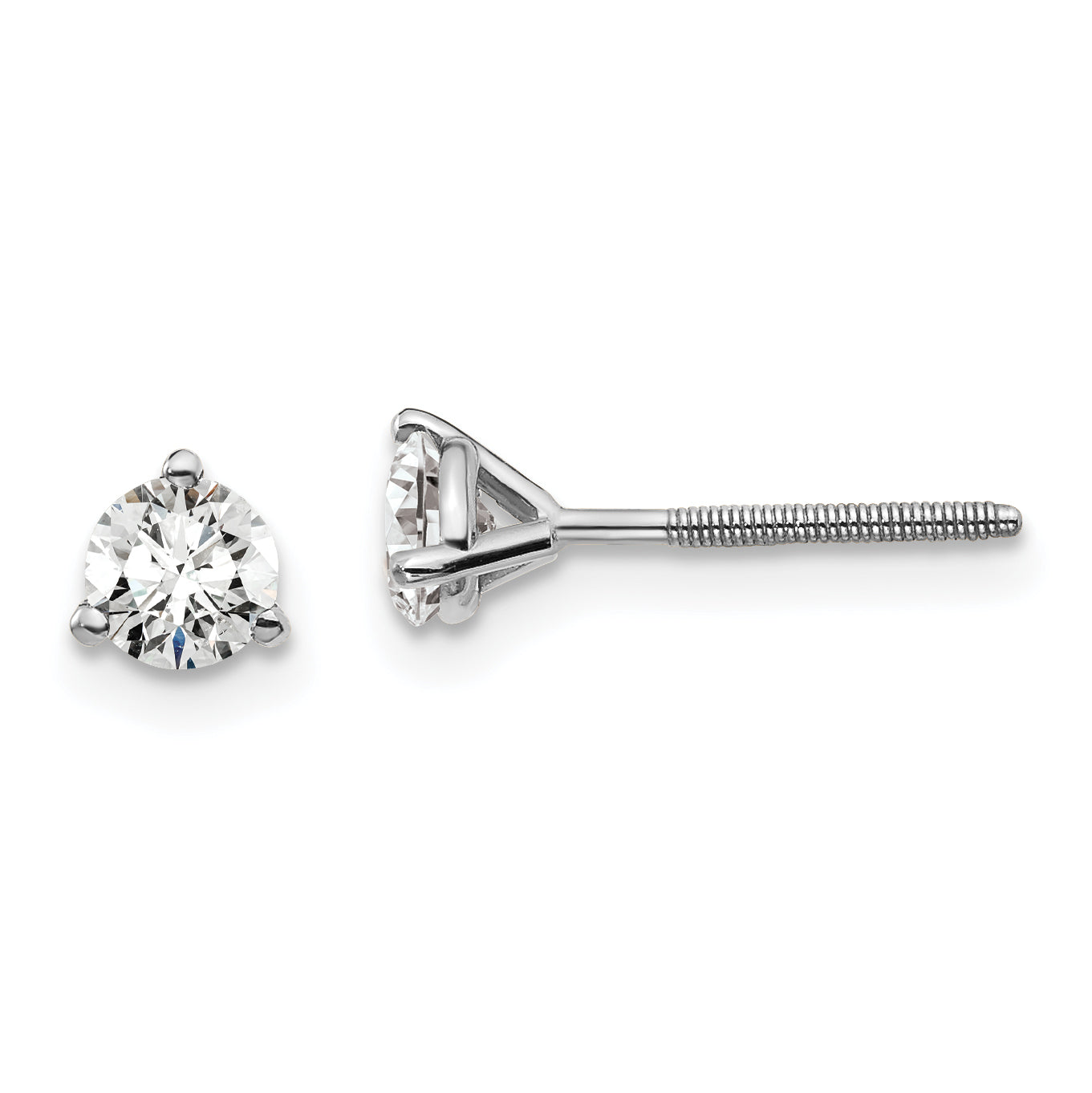 14K White Gold 1/2 Carat Total Weight Round Vs/Si Def Lab Grown Diamond Screw Back 3 Prong Stud Post Earrings