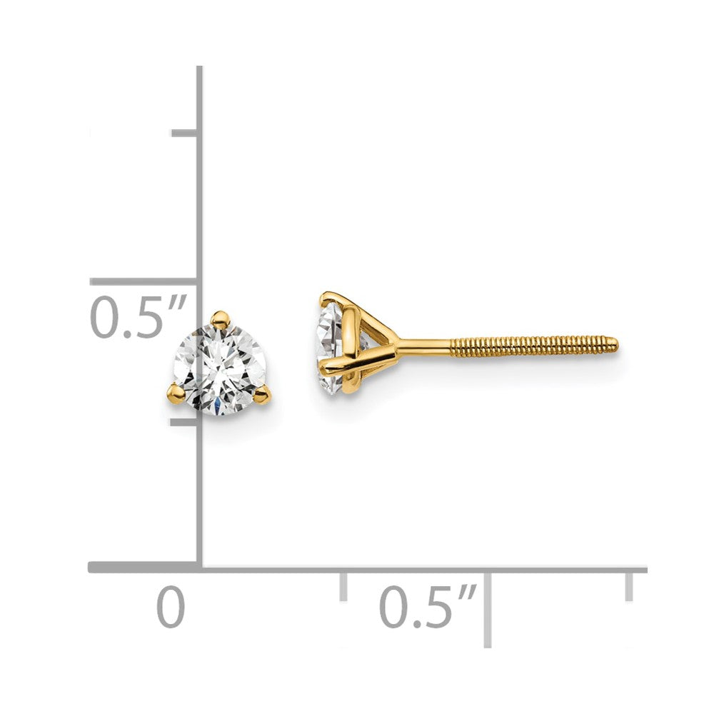 14k 1/2 carat total weight Round Certified VS/SI DEF Lab Grown Diamond Screw Back 3 Prong Stud Post Earrings