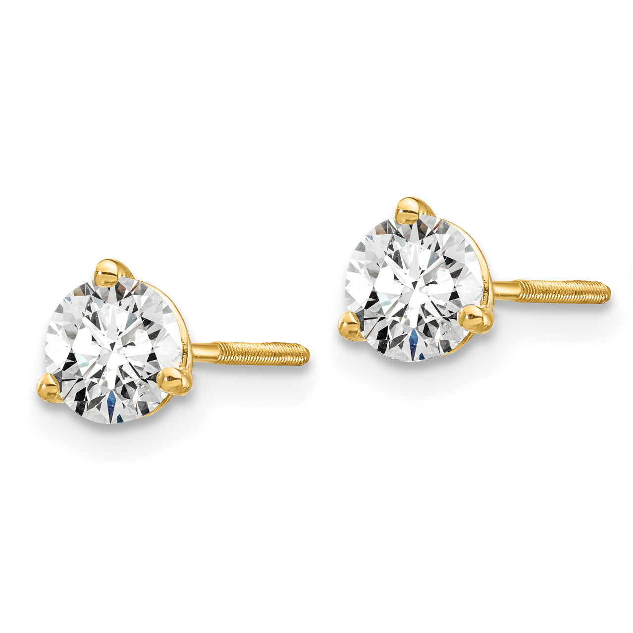 14K 2/3 Carat Total Weight Round Vs/Si Gh Lab Grown Diamond Screw Back 3 Prong Stud Post Earrings