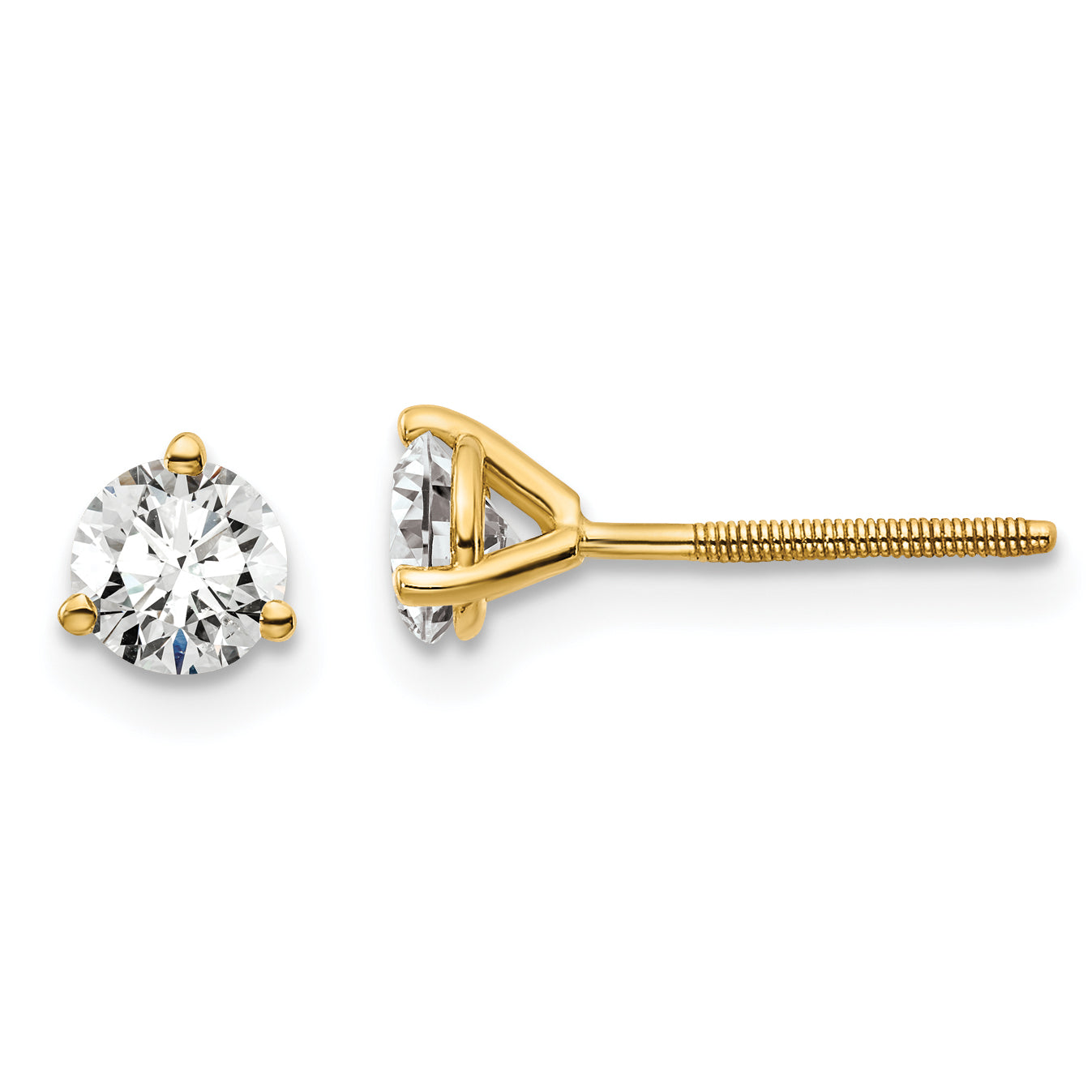 14K 2/3 Carat Total Weight Round Vs/Si Gh Lab Grown Diamond Screw Back 3 Prong Stud Post Earrings