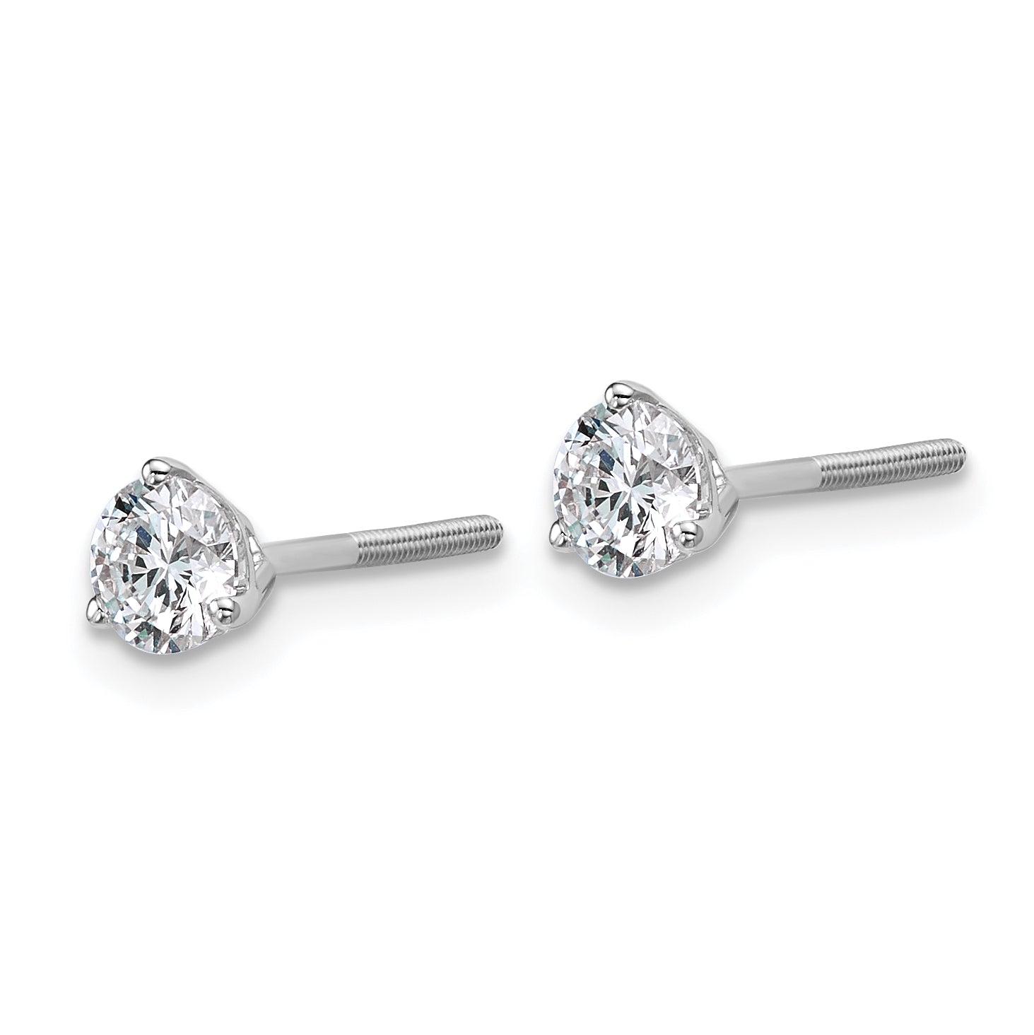 14K White Gold 2/3 Carat Total Weight Vs/Si Def Round Certified Lab Grown Diamond Screw Back 3 Prong Stud Post Earrings