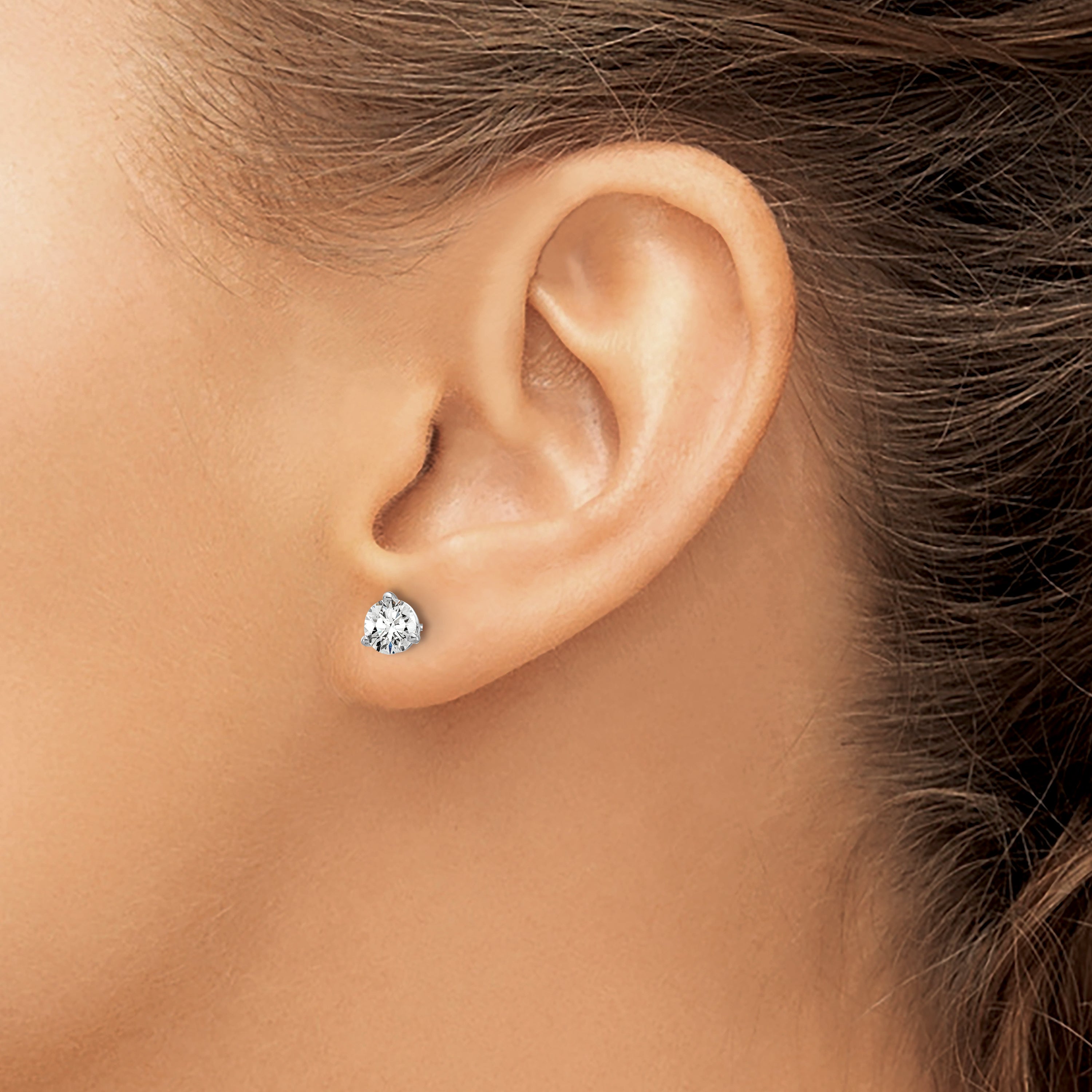 14K White Gold 2/3 Carat Total Weight Vs/Si Def Round Certified Lab Grown Diamond Screw Back 3 Prong Stud Post Earrings