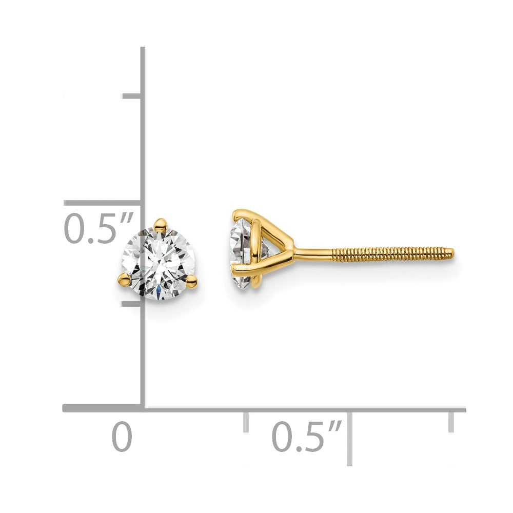 14k 2/3 carat total weight Round Certified VS/SI DEF Lab Grown Diamond Screw Back 3 Prong Stud Post Earrings