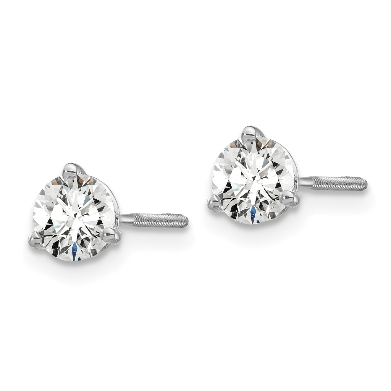 14K White Gold 3/4 Carat Total Weight Round Certified Vs/Si Gh Lab Grown Diamond Screw Back 3 Prong Stud Post Earrings