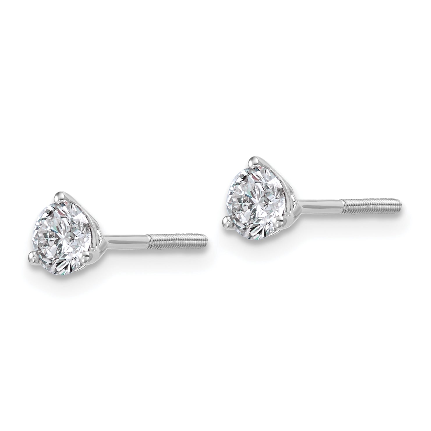 14K White Gold 3/4 Carat Total Weight Round Vs/Si Def Lab Grown Diamond Screw Back 3 Prong Stud Post Earrings