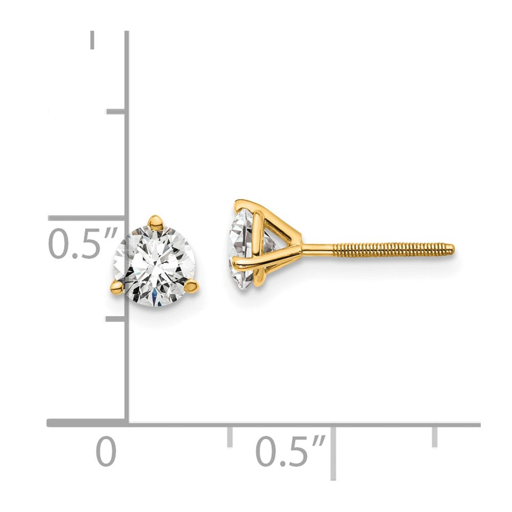 14k 1 carat total weight Round Certified VS/SI GH Lab Grown Diamond Screw Back 3 Prong Stud Post Earrings