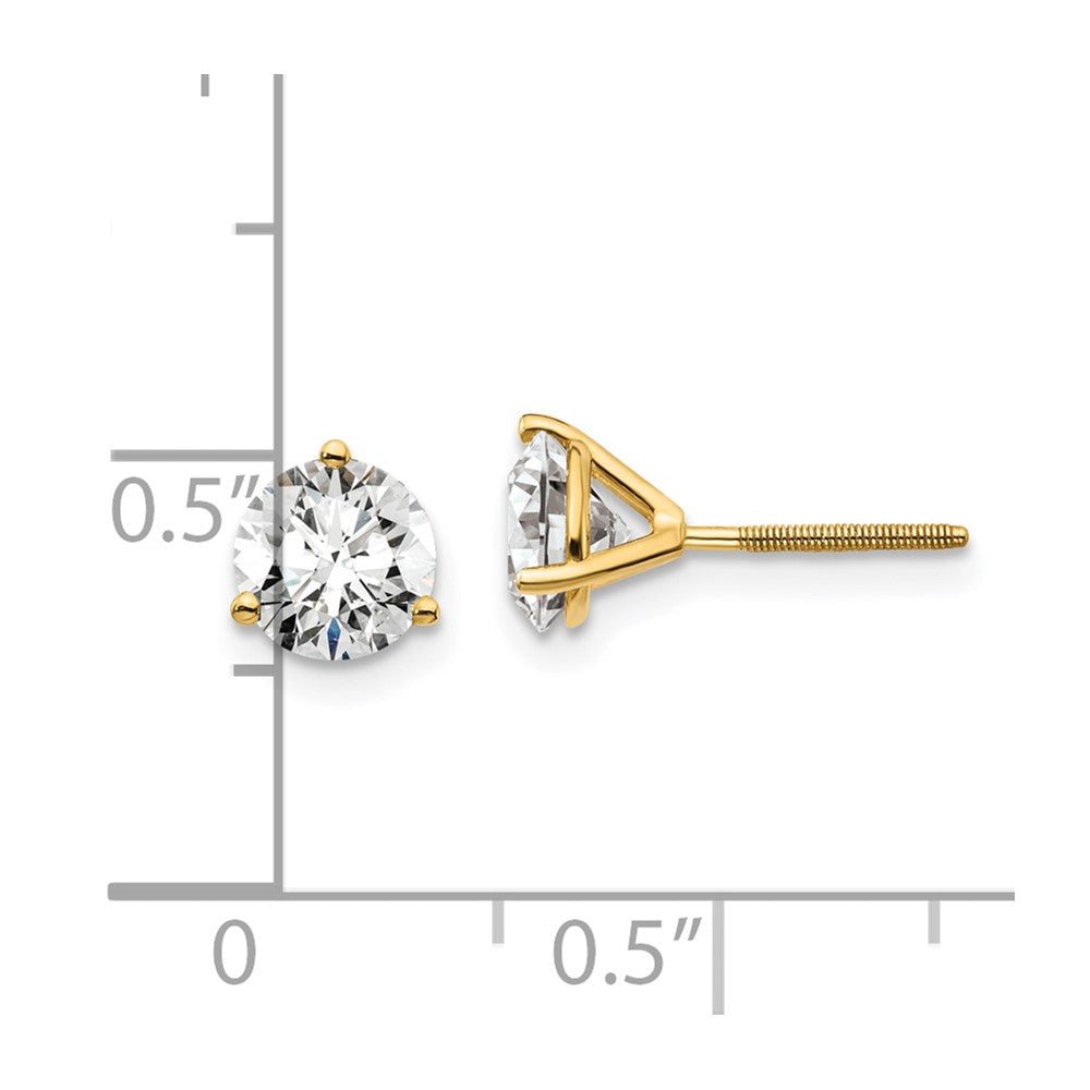 14k 1 1/2 carat total weight Round Certified VS/SI GH Lab Grown Diamond Screw Back 3 Prong Stud Post Earrings