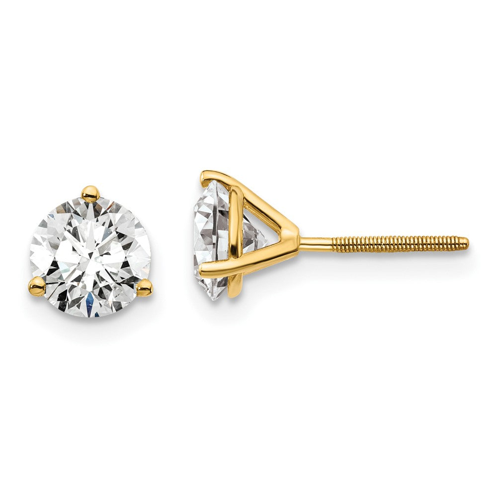 14k 1 1/2 carat total weight Round VS/SI GH Lab Grown Diamond Screw Back 3 Prong Stud Post Earrings