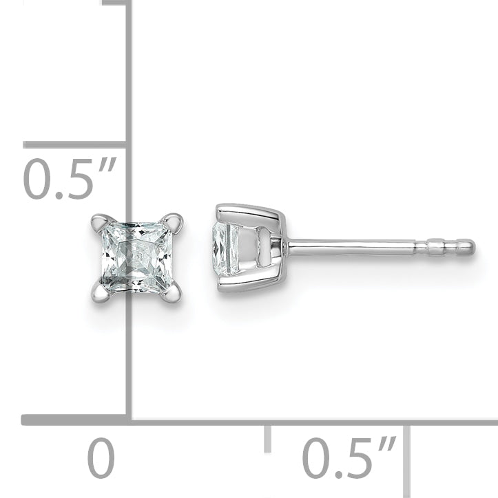 14K White Gold 1/2 Carat Total Weight Princess Vs/Si Def Lab Grown Diamond 4 Prong Stud Post Earrings