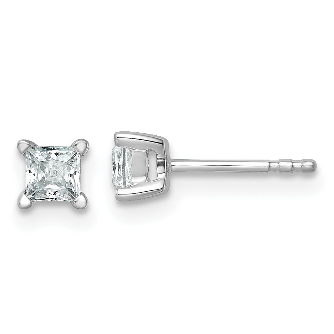 14K White Gold 1/2 Carat Total Weight Princess Vs/Si Def Lab Grown Diamond 4 Prong Stud Post Earrings