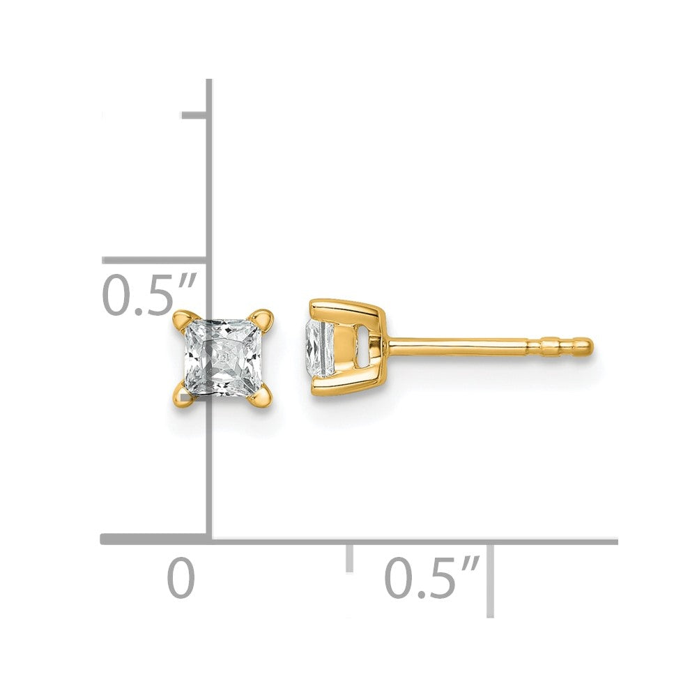 14k 1/2 carat total weight Princess VS/SI DEF Lab Grown Diamond 4 Prong Stud Post Earrings