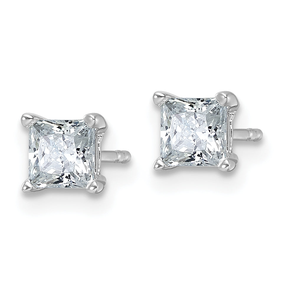 14K White Gold 1 Carat Total Weight Princess Vs/Si Gh Lab Grown Diamond 4 Prong Stud Post Earrings