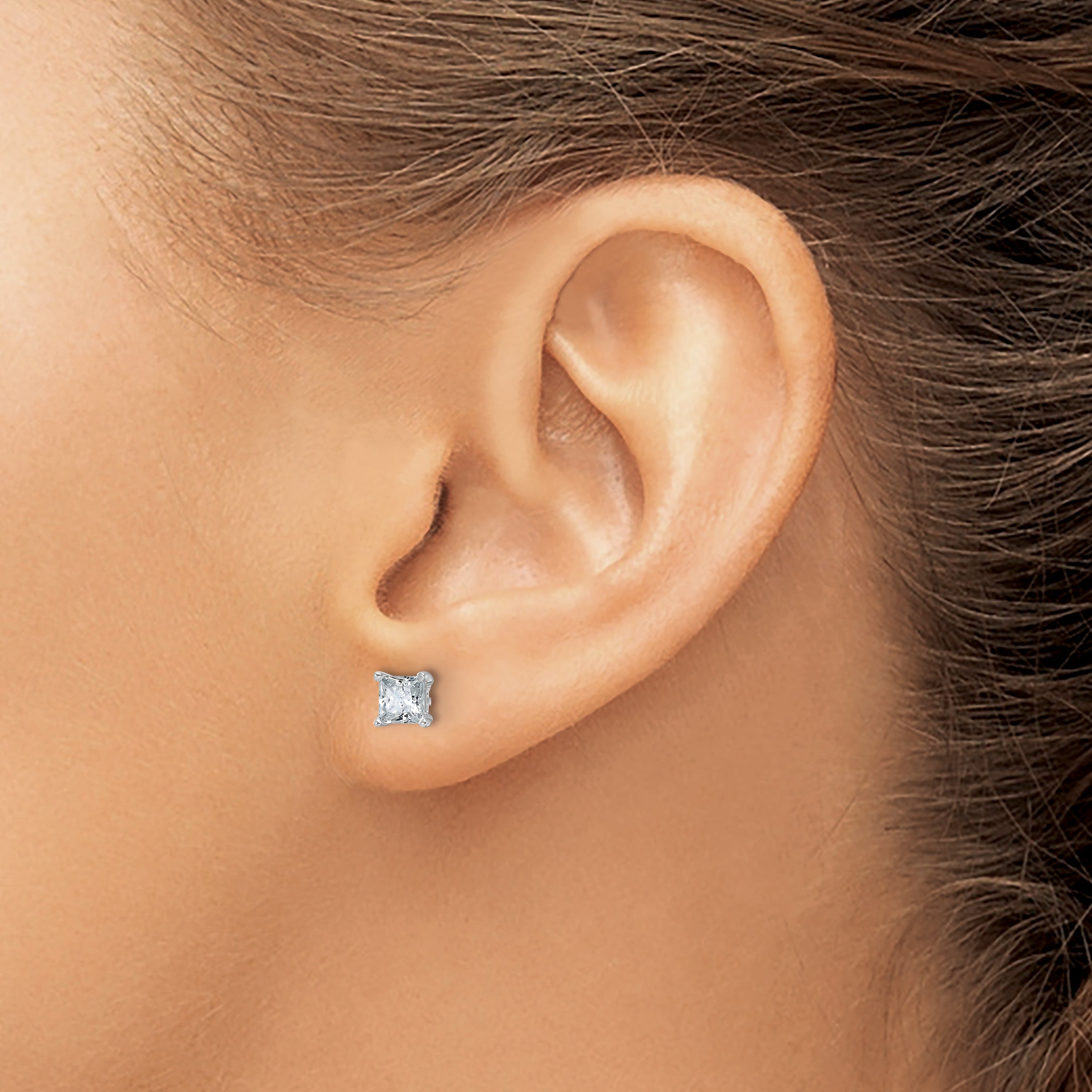 14K White Gold 1 Carat Total Weight Princess Vs/Si Gh Lab Grown Diamond 4 Prong Stud Post Earrings