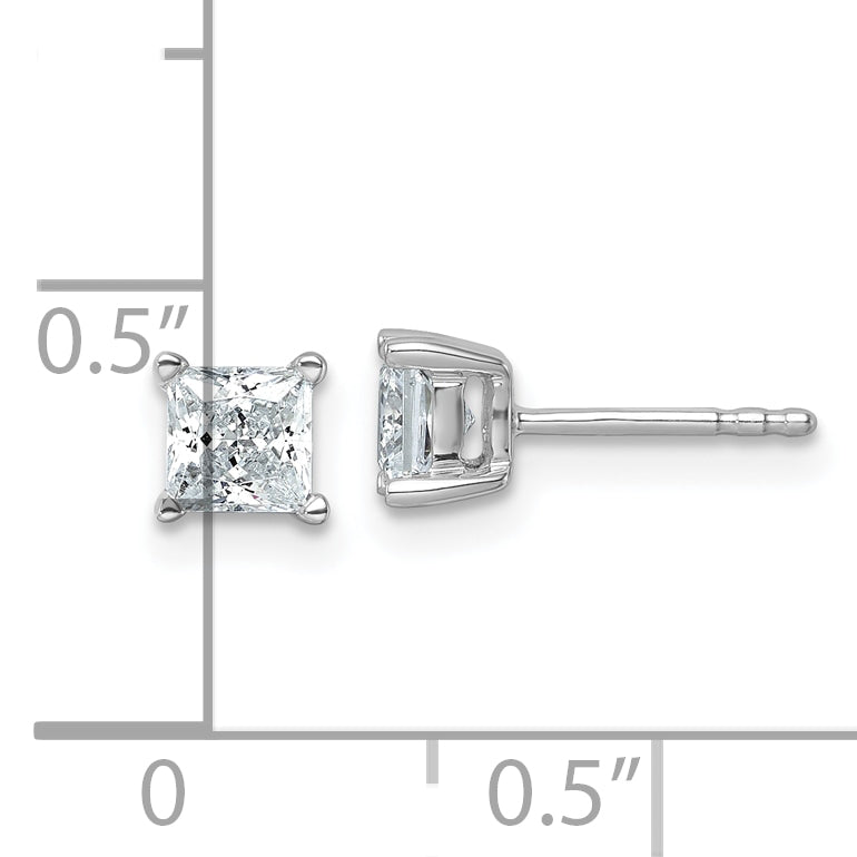 14K White Gold 1 Carat Total Weight Princess Vs/Si Gh Lab Grown Diamond 4 Prong Stud Post Earrings