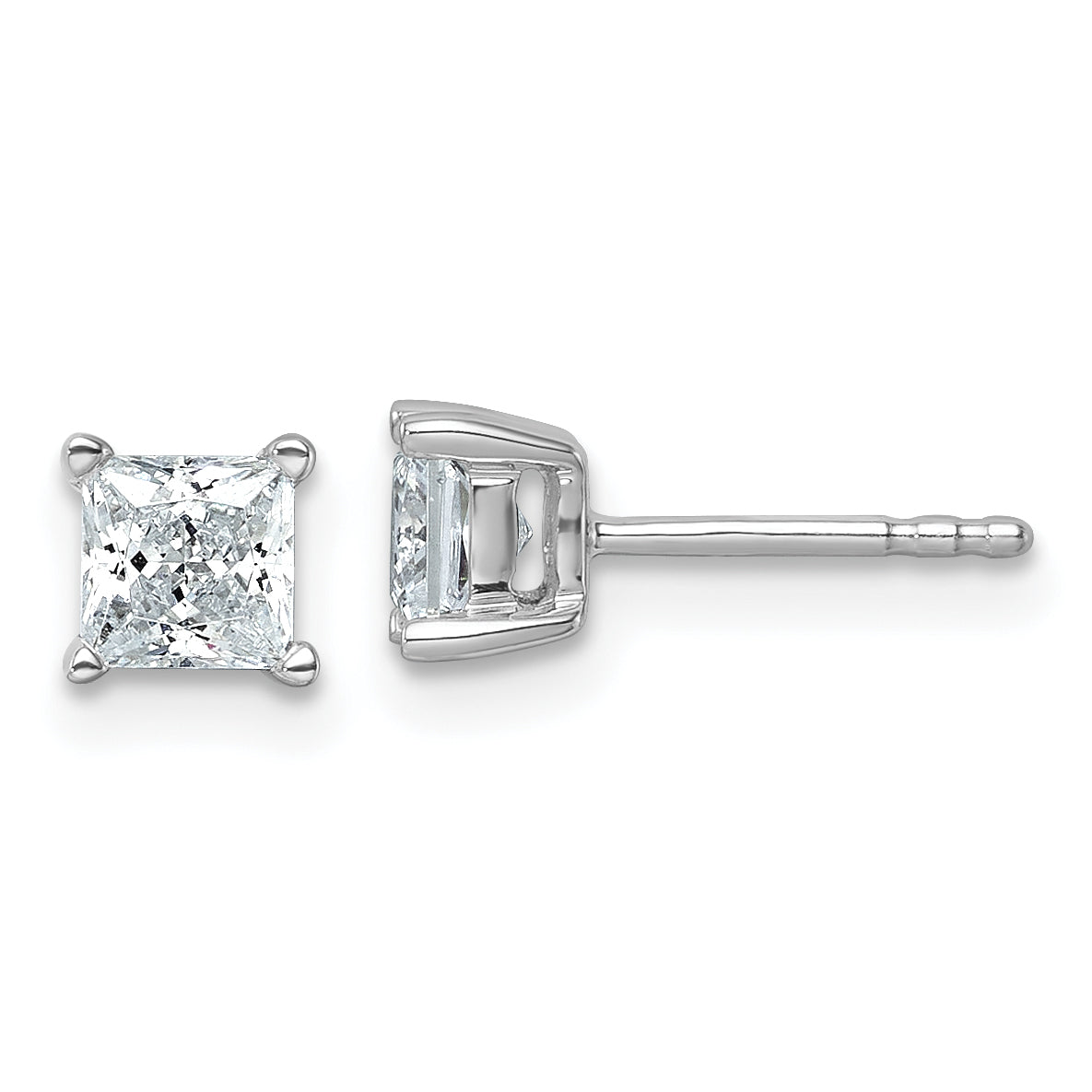 14K White Gold 1 Carat Total Weight Princess Vs/Si Gh Lab Grown Diamond 4 Prong Stud Post Earrings