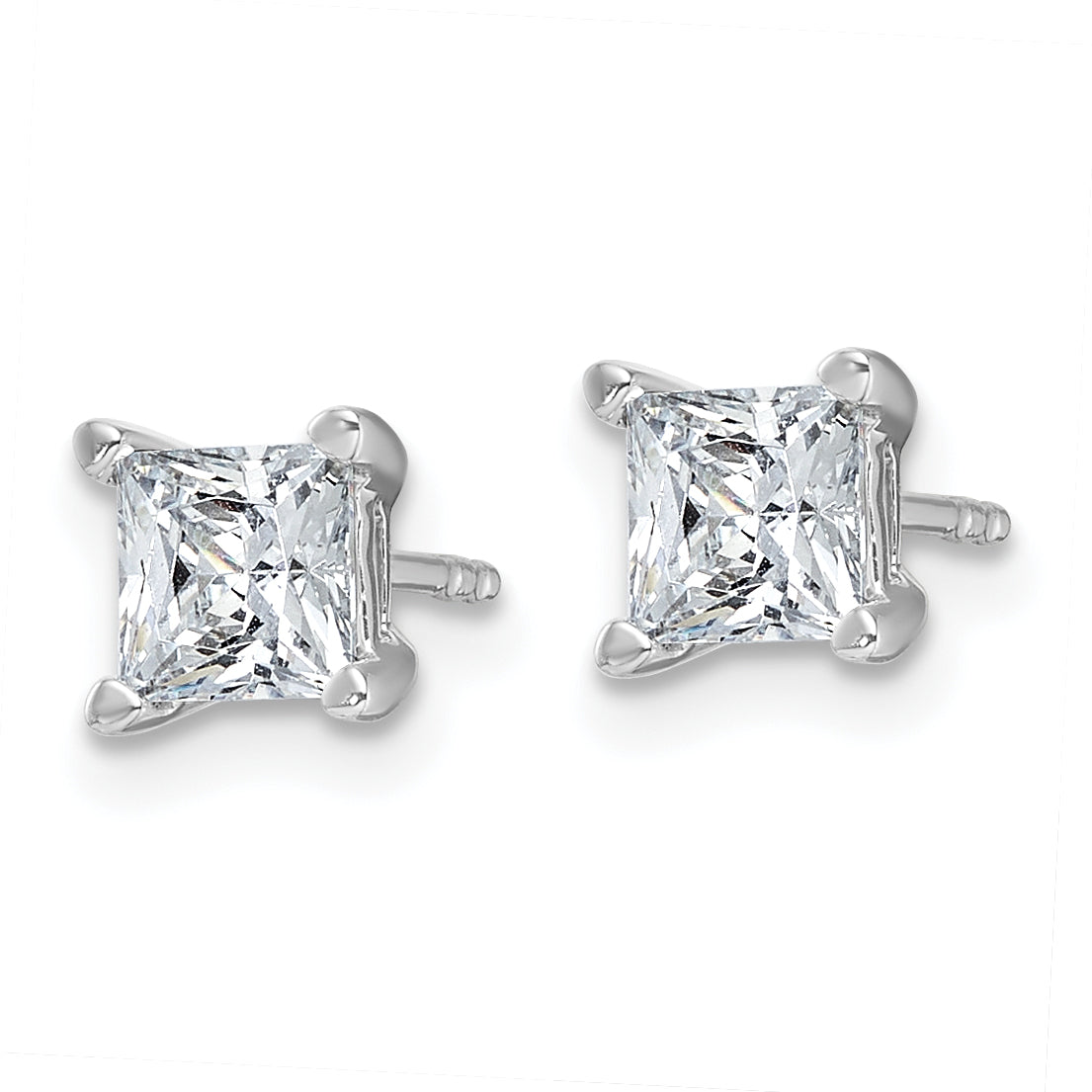 14K White Gold 1 1/2 Carat Total Weight Princess Vs/Si Def Lab Grown Diamond 4 Prong Stud Post Earrings