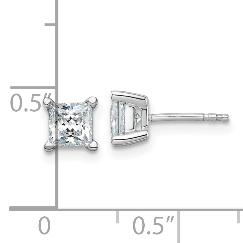 14K White Gold 1 1/2 Carat Total Weight Princess Vs/Si Def Lab Grown Diamond 4 Prong Stud Post Earrings
