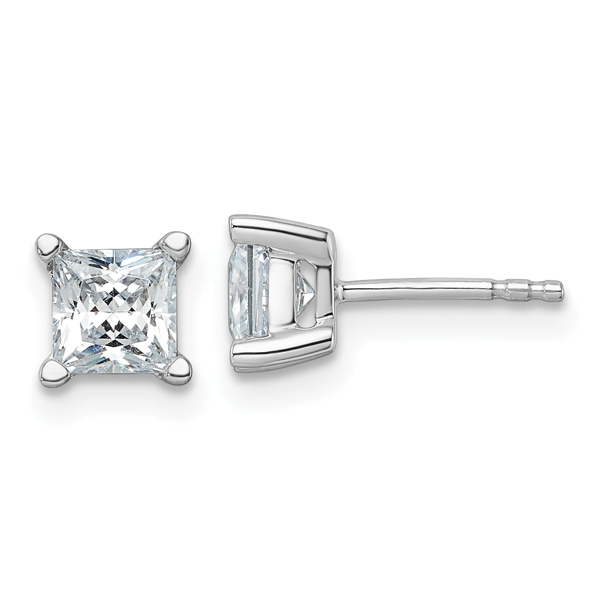 14K White Gold 1 1/2 Carat Total Weight Princess Vs/Si Def Lab Grown Diamond 4 Prong Stud Post Earrings