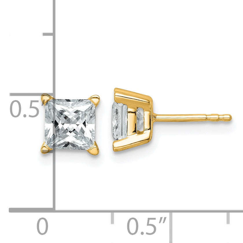 14K 2 Carat Total Weight Princess Vs/Si Def Lab Grown Diamond 4 Prong Stud Post Earrings