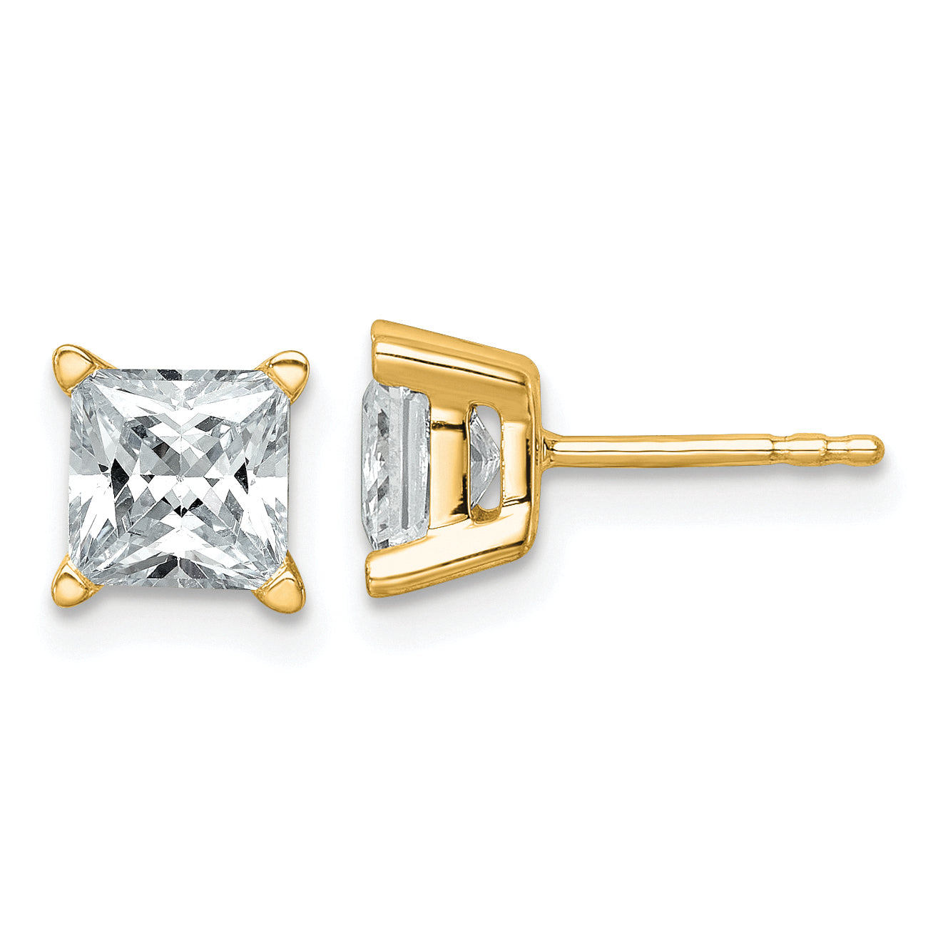 14K 2 Carat Total Weight Princess Vs/Si Def Lab Grown Diamond 4 Prong Stud Post Earrings