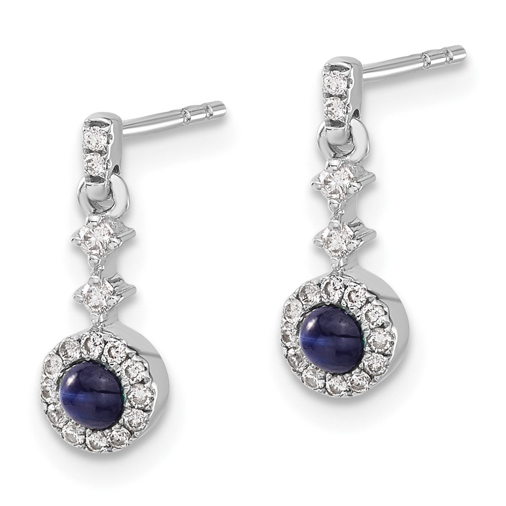 14K White Gold Lab Grown VS/SI FGH Dia and Cabochon Cr Sapphire Earrings