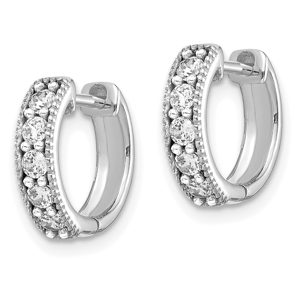 14K White Gold Lab Grown VS/SI FGH Dia Milgrain Hinged Hoop Earrings