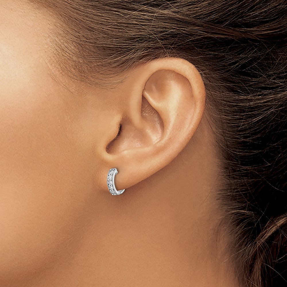 14K White Gold Lab Grown VS/SI FGH Dia Milgrain Hinged Hoop Earrings