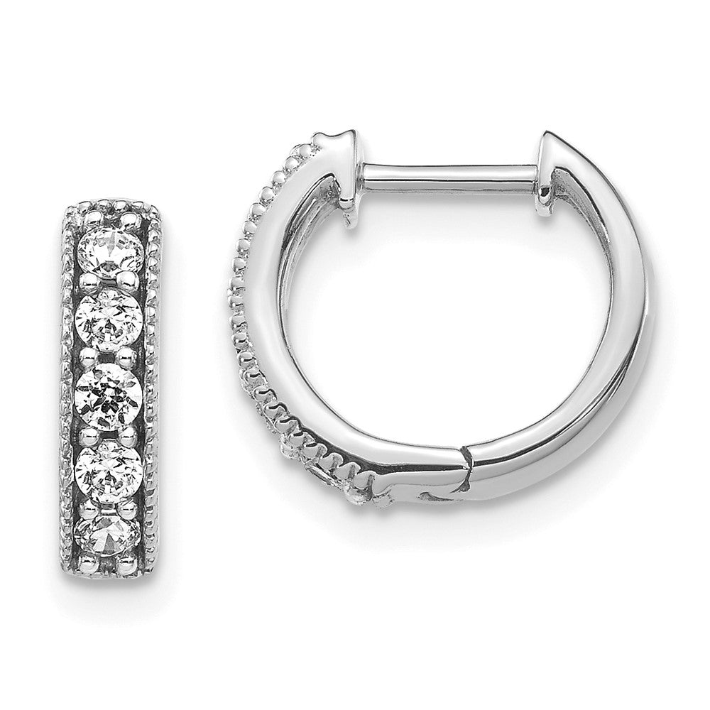 14K White Gold Lab Grown VS/SI FGH Dia Milgrain Hinged Hoop Earrings