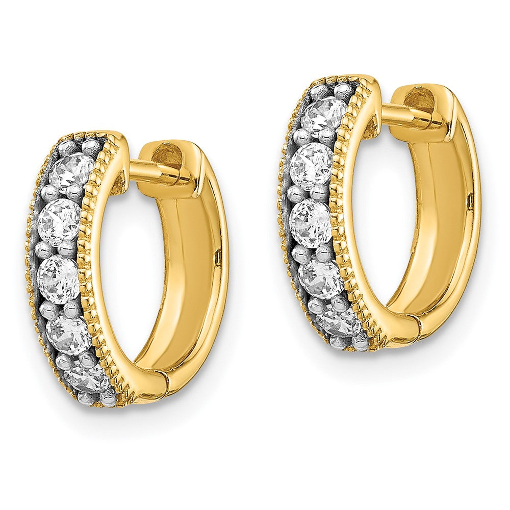 14K Lab Grown VS/SI FGH Dia Milgrain Hinged Hoop Earrings