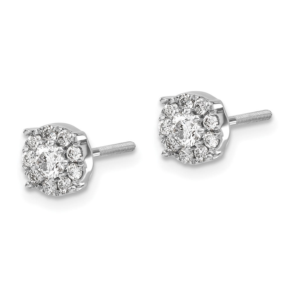 14K White Gold Lab Grown VS/SI FGH Dia Cluster Screwback Post Earrings