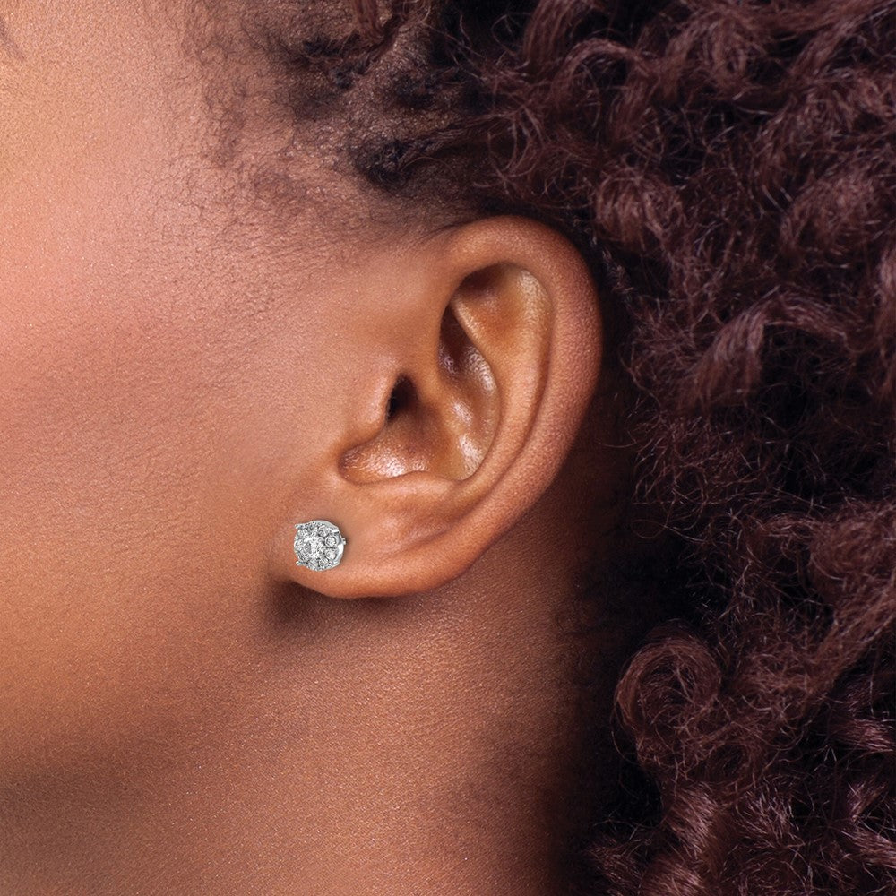 14K White Gold Lab Grown VS/SI FGH Dia Cluster Screwback Post Earrings