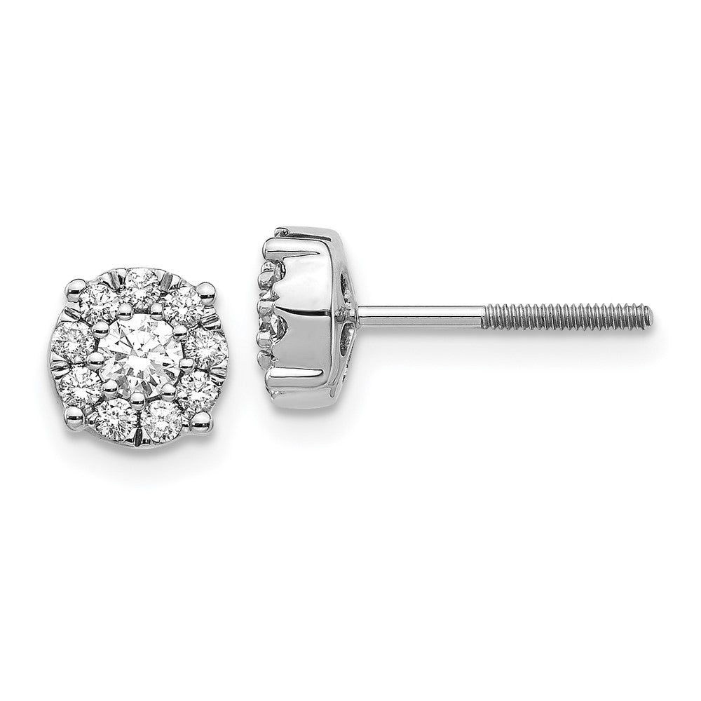 14K White Gold Lab Grown VS/SI FGH Dia Cluster Screwback Post Earrings