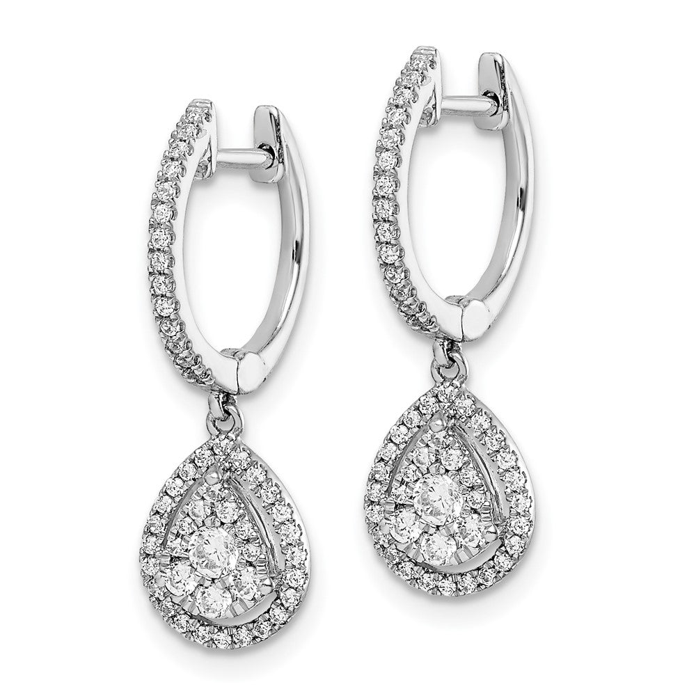 14K White Gold Lab Grown VS/SI FGH Dia Teardrop Hinged Hoop Earrings