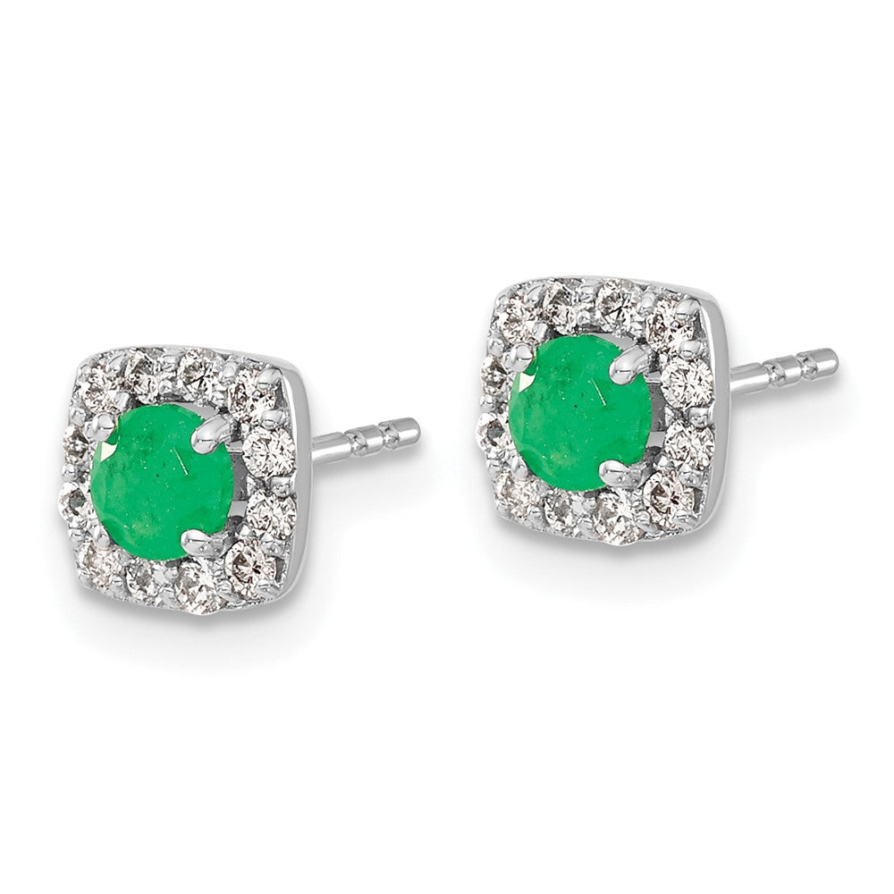 14K White Gold Lab Grown VS/SI FGH Dia and Cr Emerald Square Halo Earrings