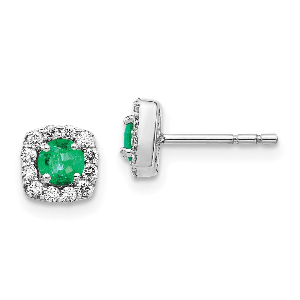 14K White Gold Lab Grown VS/SI FGH Dia and Cr Emerald Square Halo Earrings