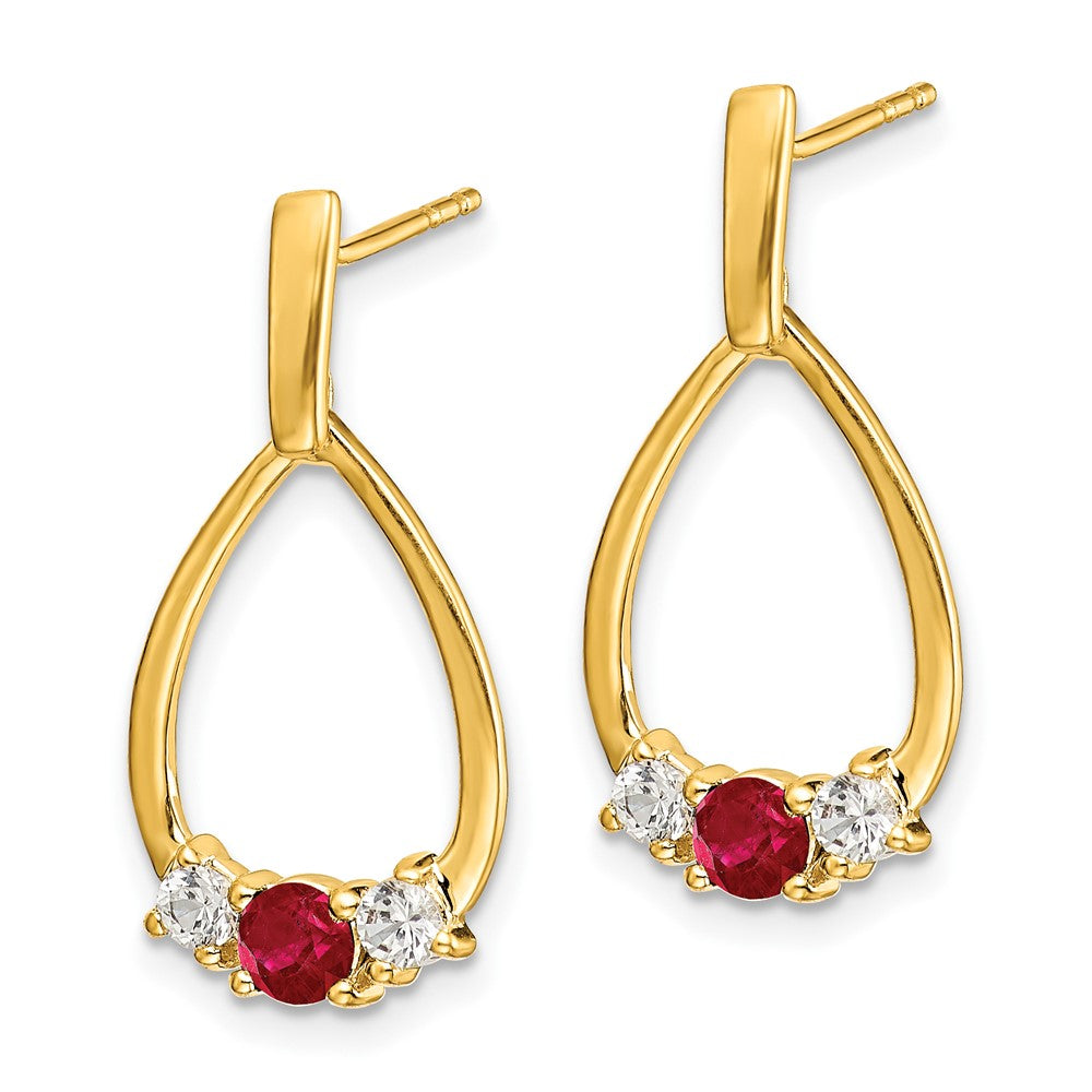 14K Lab Grown VS/SI FGH Dia and Created Ruby Post Dangle Earrings