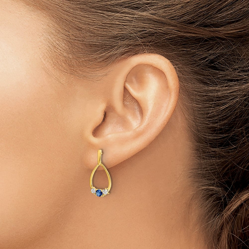14K Lab Grown VS/SI FGH Dia and Created Sapphire Post Dangle Earrings