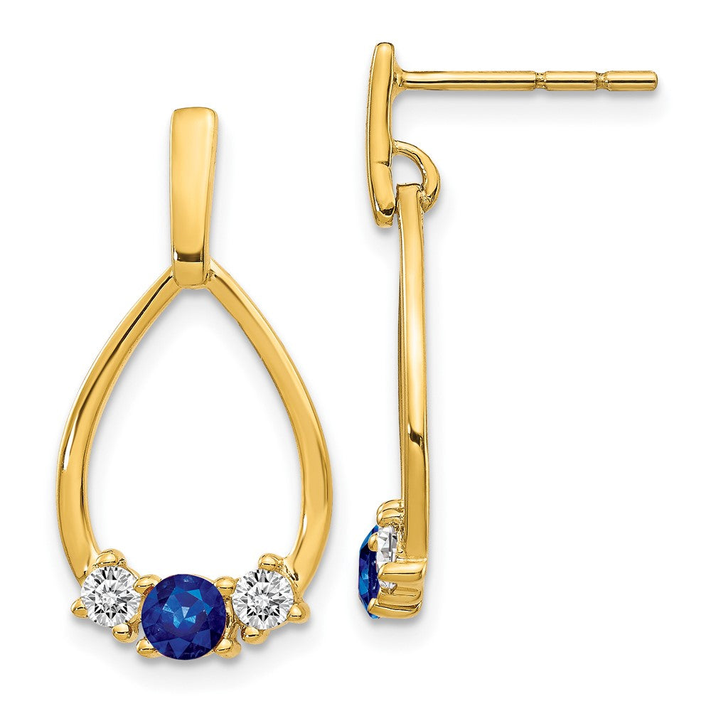 14K Lab Grown VS/SI FGH Dia and Created Sapphire Post Dangle Earrings