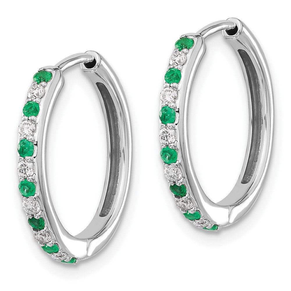 14K White Gold Lab Grown Diamond VS/SI FGH & Cr. Emerald Hinge Hoop