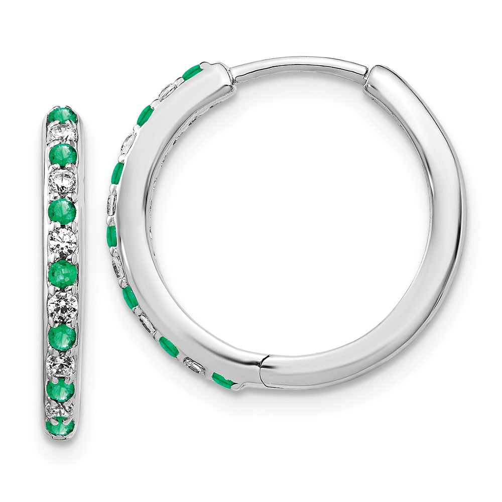 14K White Gold Lab Grown Diamond VS/SI FGH & Cr. Emerald Hinge Hoop