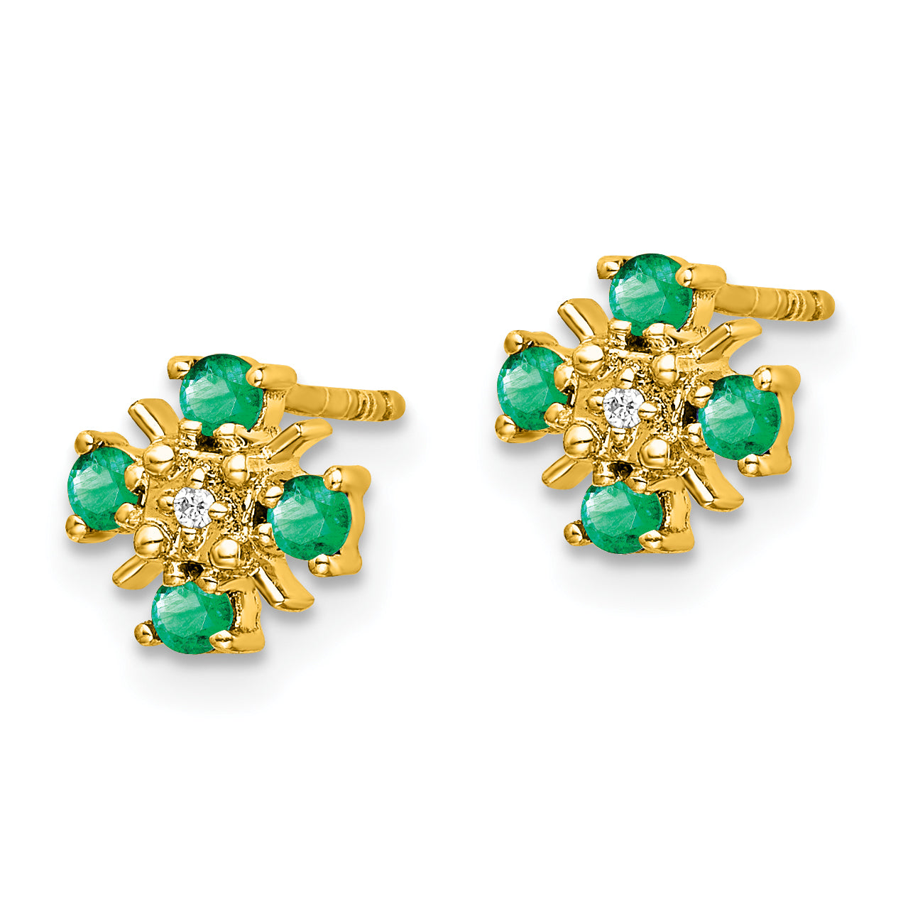 14K Lab Grown Vs/Si Fgh Dia And Created Emerald Post Earrings