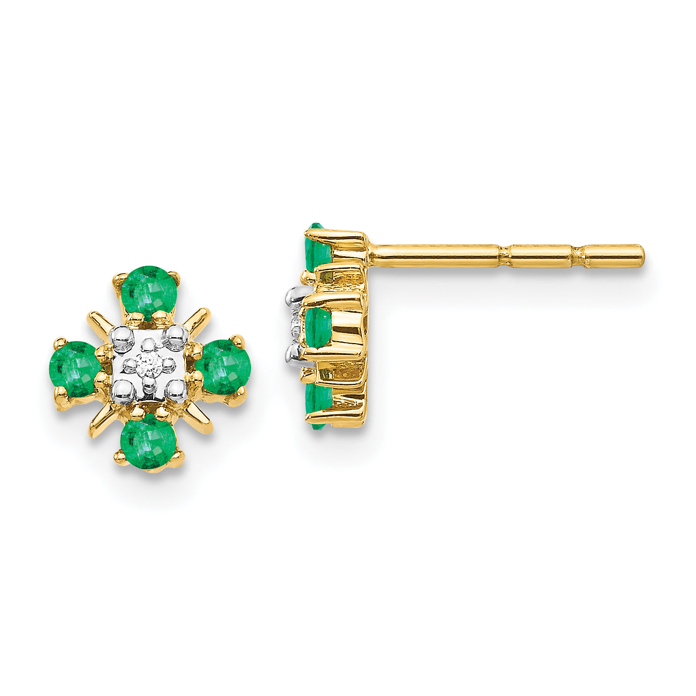 14K Lab Grown Vs/Si Fgh Dia And Created Emerald Post Earrings