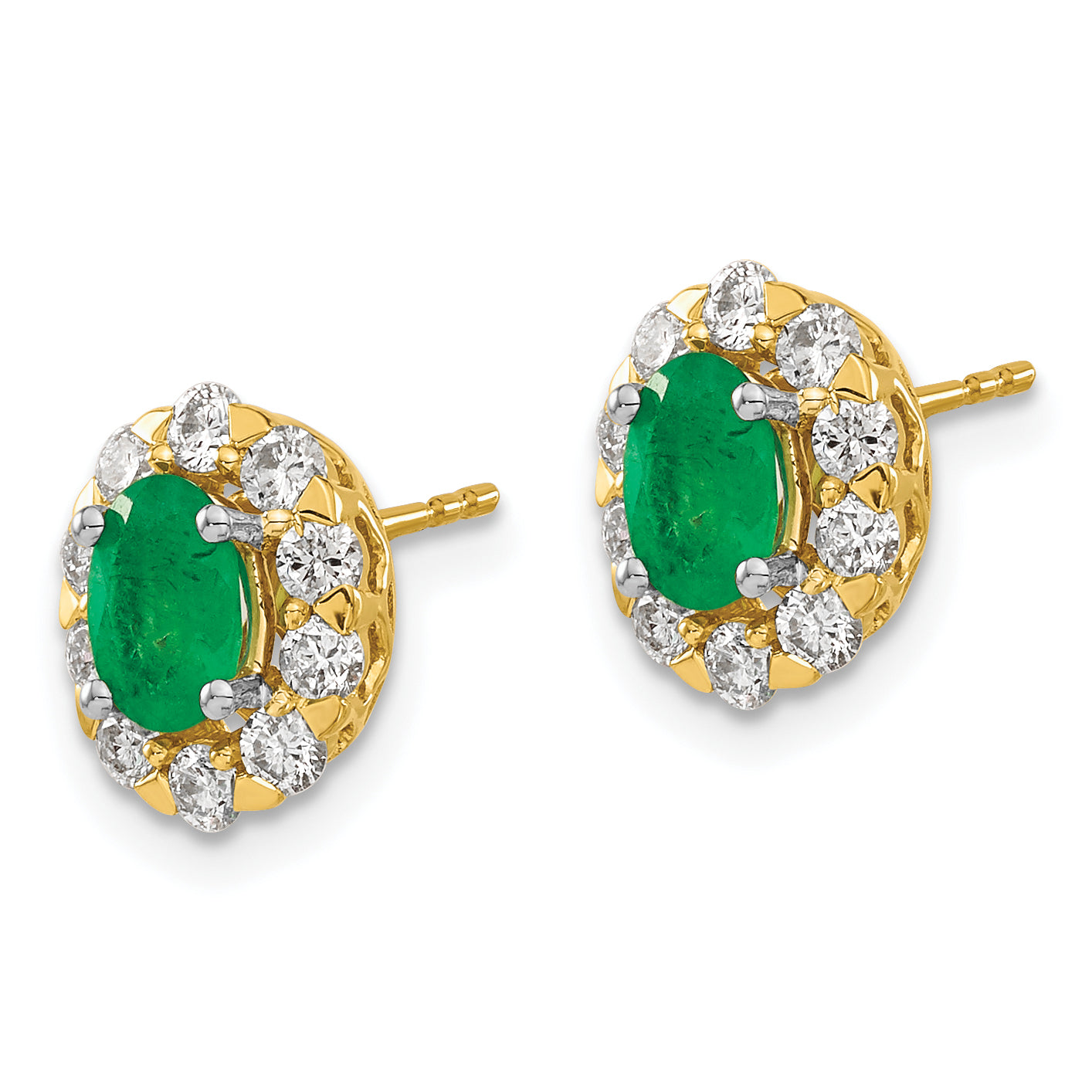 14k 5/8 carat Lab Grown Diamond VS/SI+ G+ and Oval Created Emerald Complete Halo Post Earrings