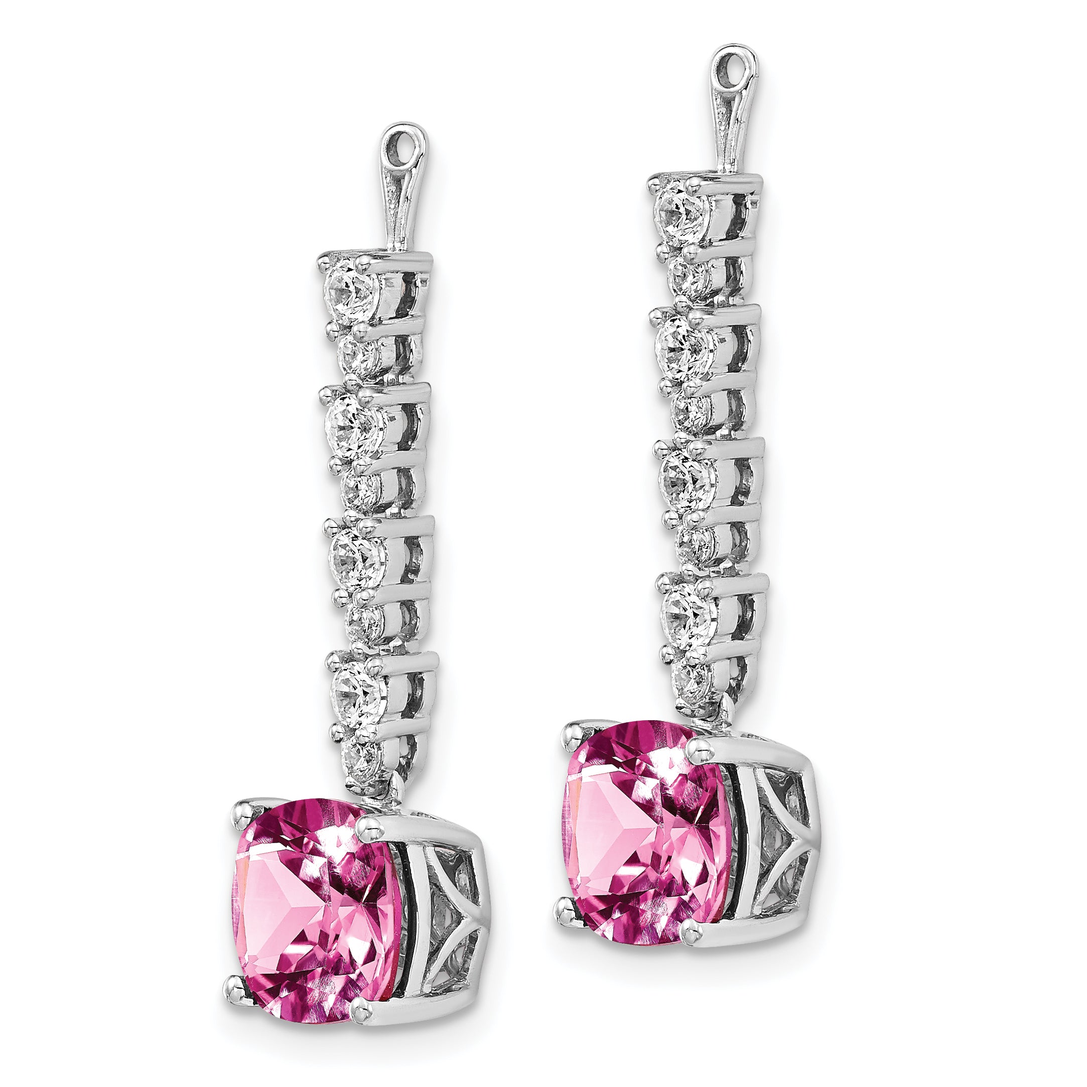 14K White Gold Lab Grown Vs/Si Fgh Dia & Created Pink Sapphire Earring Jack