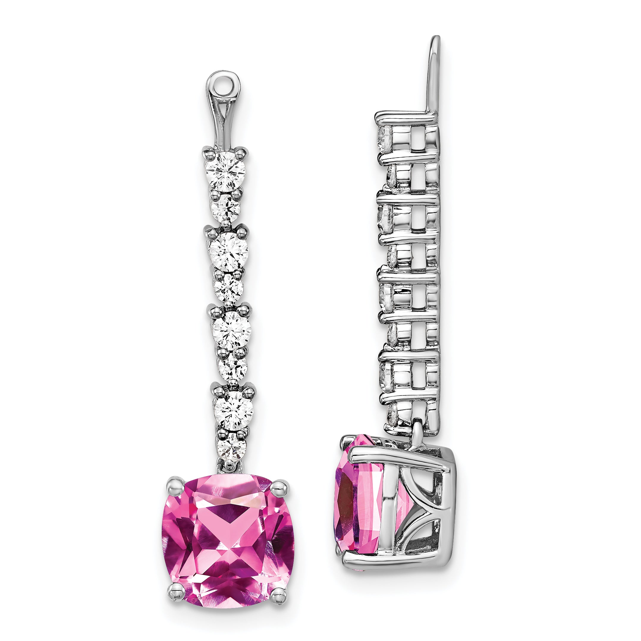 14K White Gold Lab Grown Vs/Si Fgh Dia & Created Pink Sapphire Earring Jack