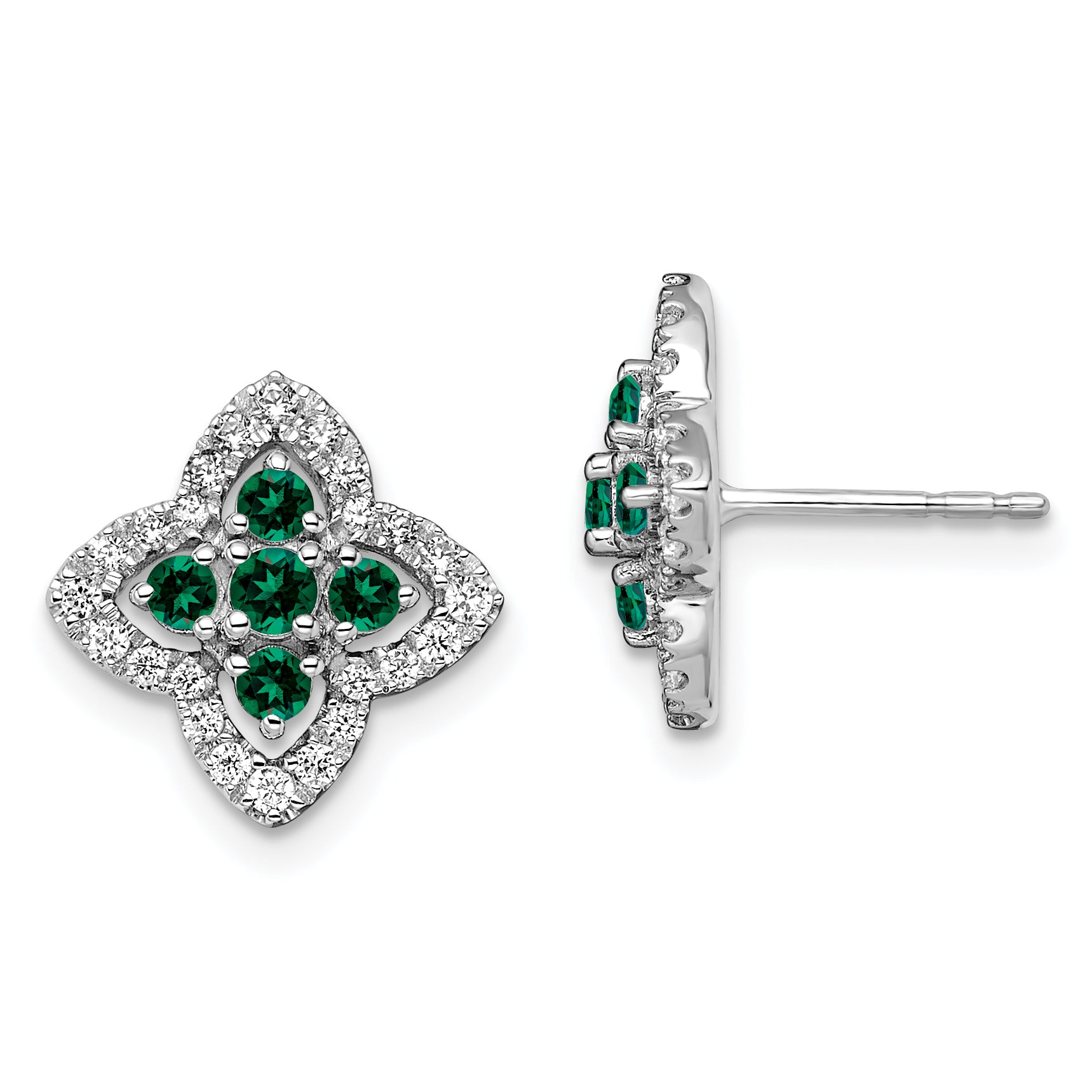 14K White Gold Lab Grown Vs/Si Fgh Dia And Created Emerald Earrings