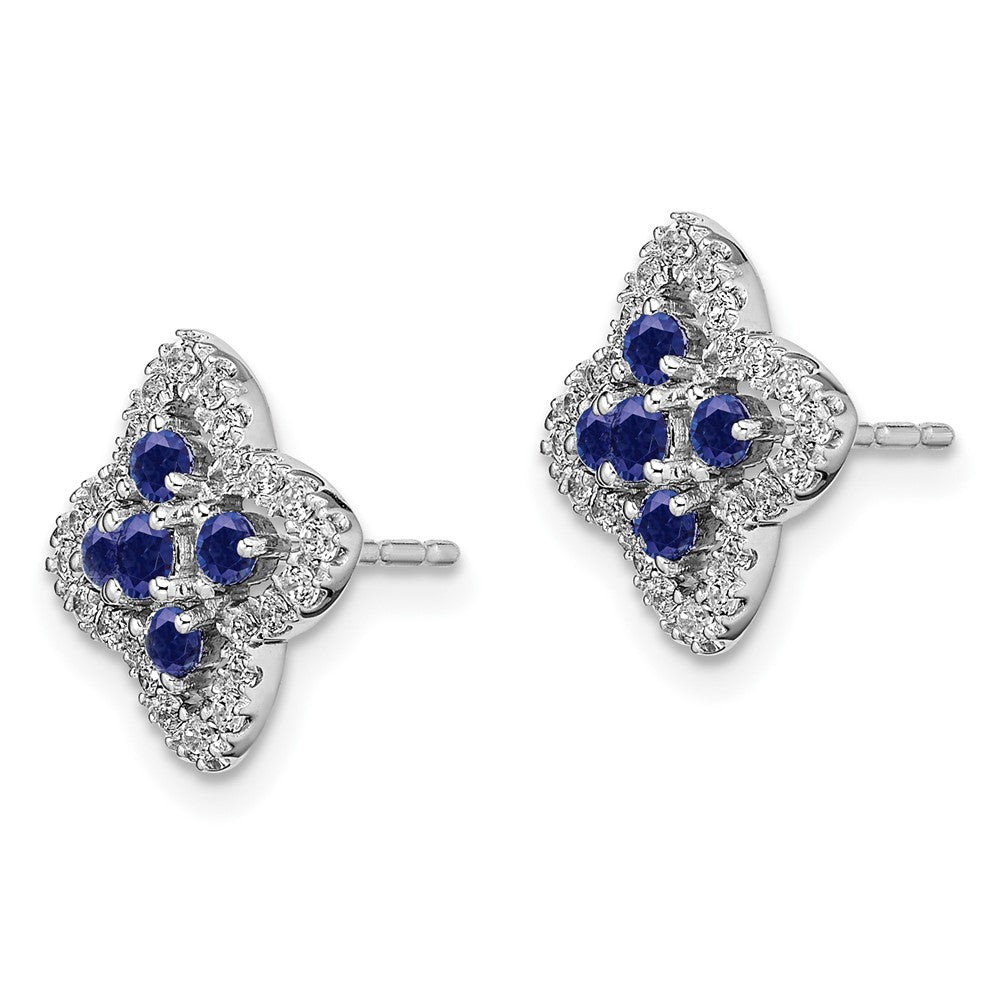 14K White Gold Lab Grown Diamond and Lab Created Blue Sapphire Post Earrings