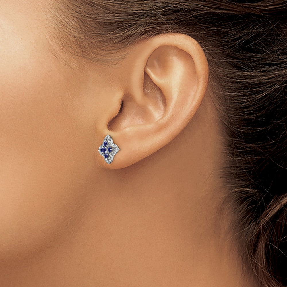 14K White Gold Lab Grown Diamond and Lab Created Blue Sapphire Post Earrings