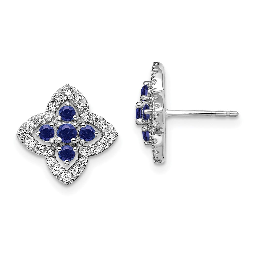 14K White Gold Lab Grown Diamond and Lab Created Blue Sapphire Post Earrings