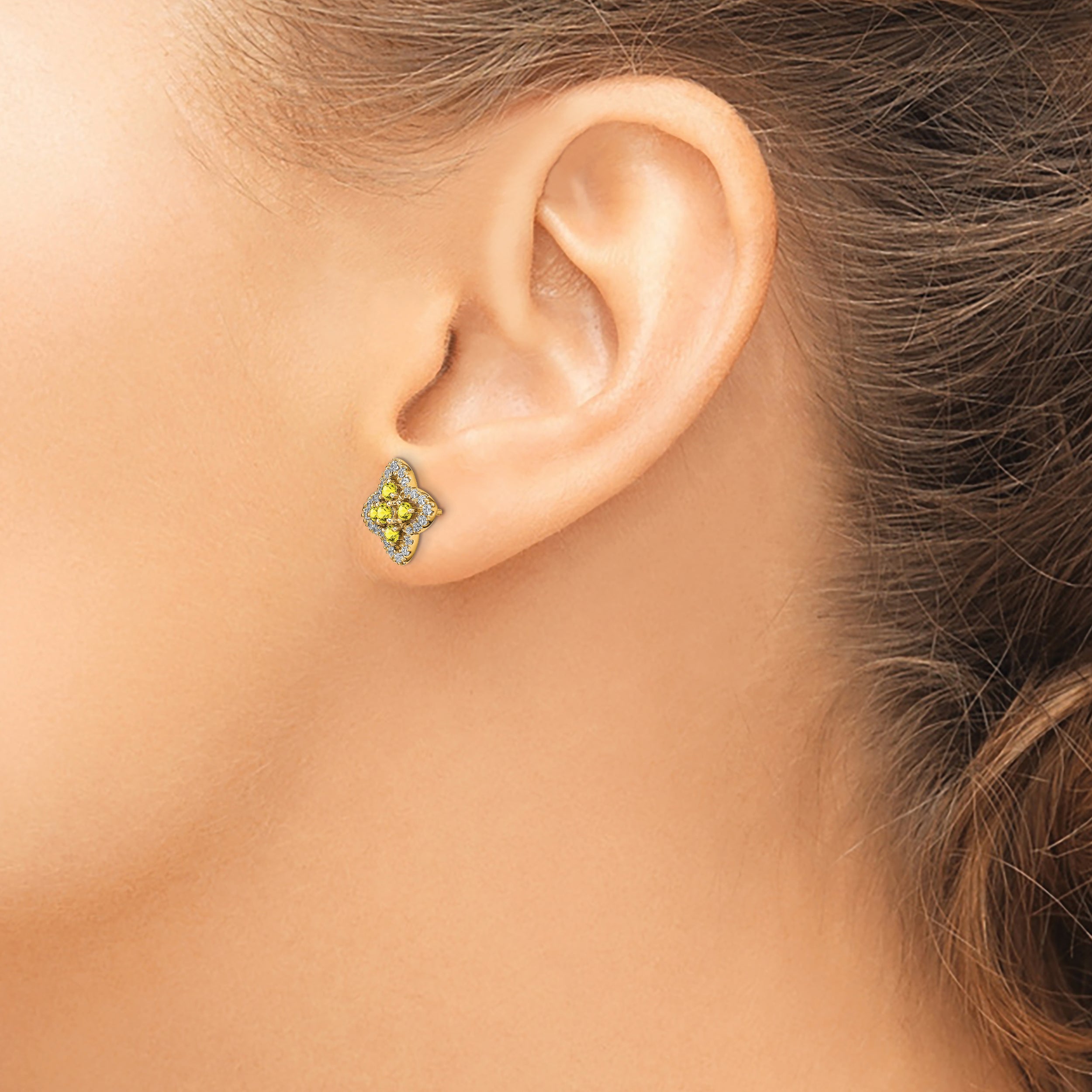 14K Lab Grown Vs/Si Fgh Dia & Created Yellow Sapphire Earrings